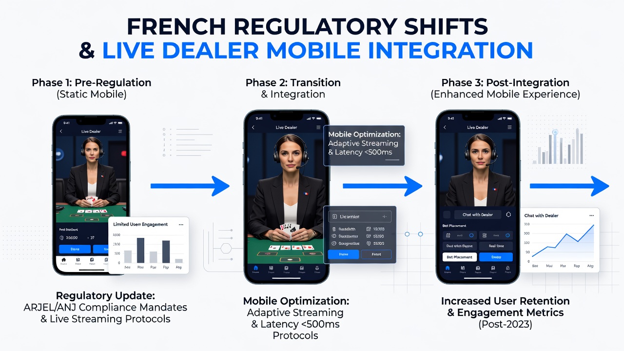 Mobile device showing a live dealer blackjack table with regulatory compliance icons overlaid